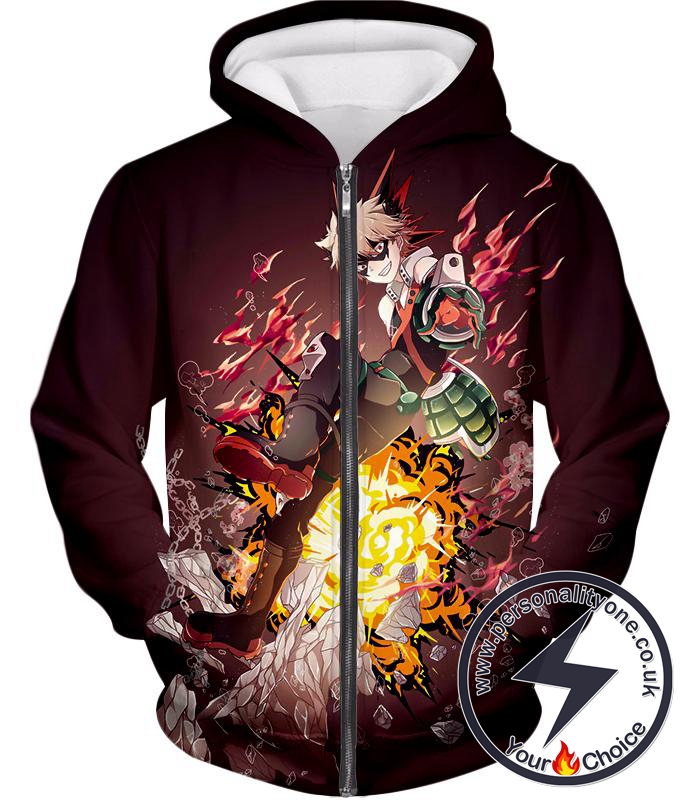 My Hero Academia Super Cool Exploding Anime Hero Bakugo Katsuki Ultimate Action Red Zip Up Hoodie